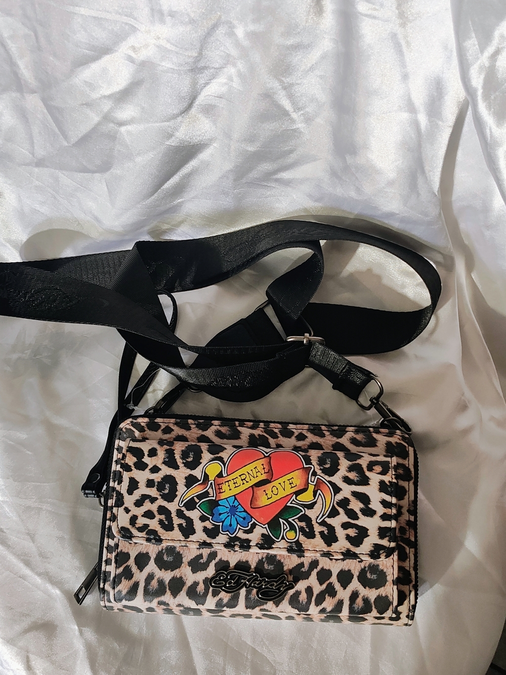 Ed Hardy Leopard Crossbody with 'Eternal Love' Heart Patch - Black/Beige